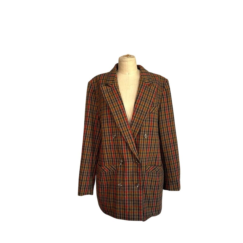 Vintage Stadick Cashmere Wool Blazer in Plaid Brown & Red